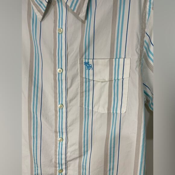 Abercrombie & Fitch Men’s Y2K Muscle White Blue Stripe Button Down Shirt XXL - Picture 3 of 7